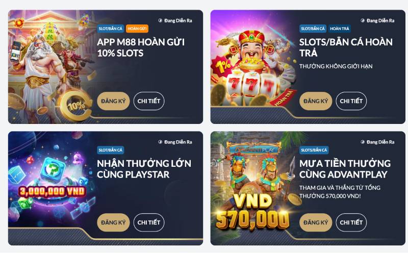 Ưu Đãi Hấp Dẫn M88 Dành Cho Người Chơi Năm 2025 4 Slots và bắn cá