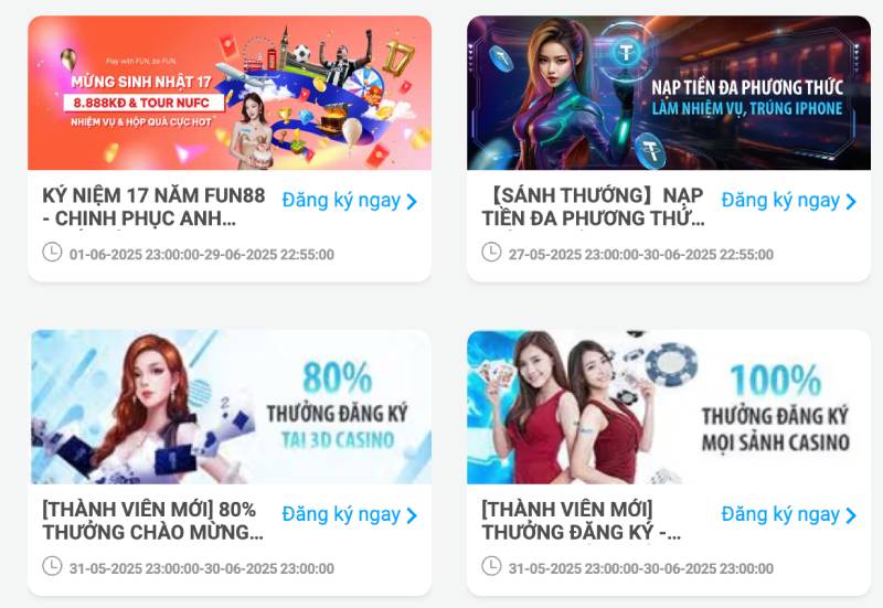 Khuyến Mãi Fun88 2025: Ưu Đãi Toàn Diện Cho Người Chơi Cá Cược 1 Ưu đãi nạp đầu hấp dẫn cho người chơi mới